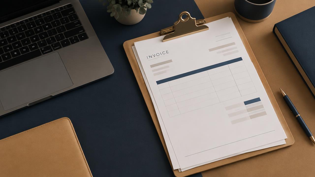 Blank invoice sheets on a clipboard ready for invoice payment terms
